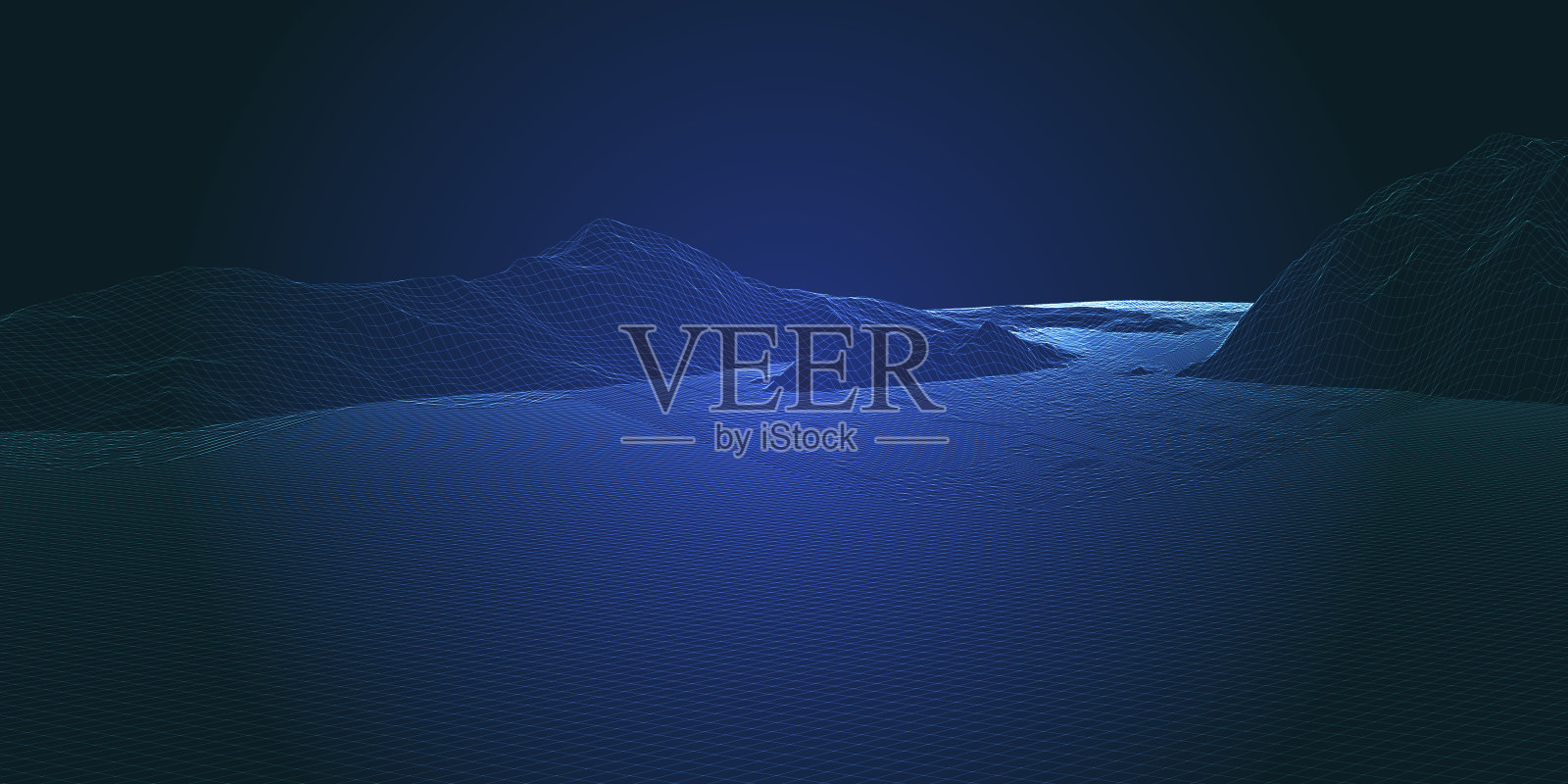 横幅设计与未来的线框景观插画图片素材