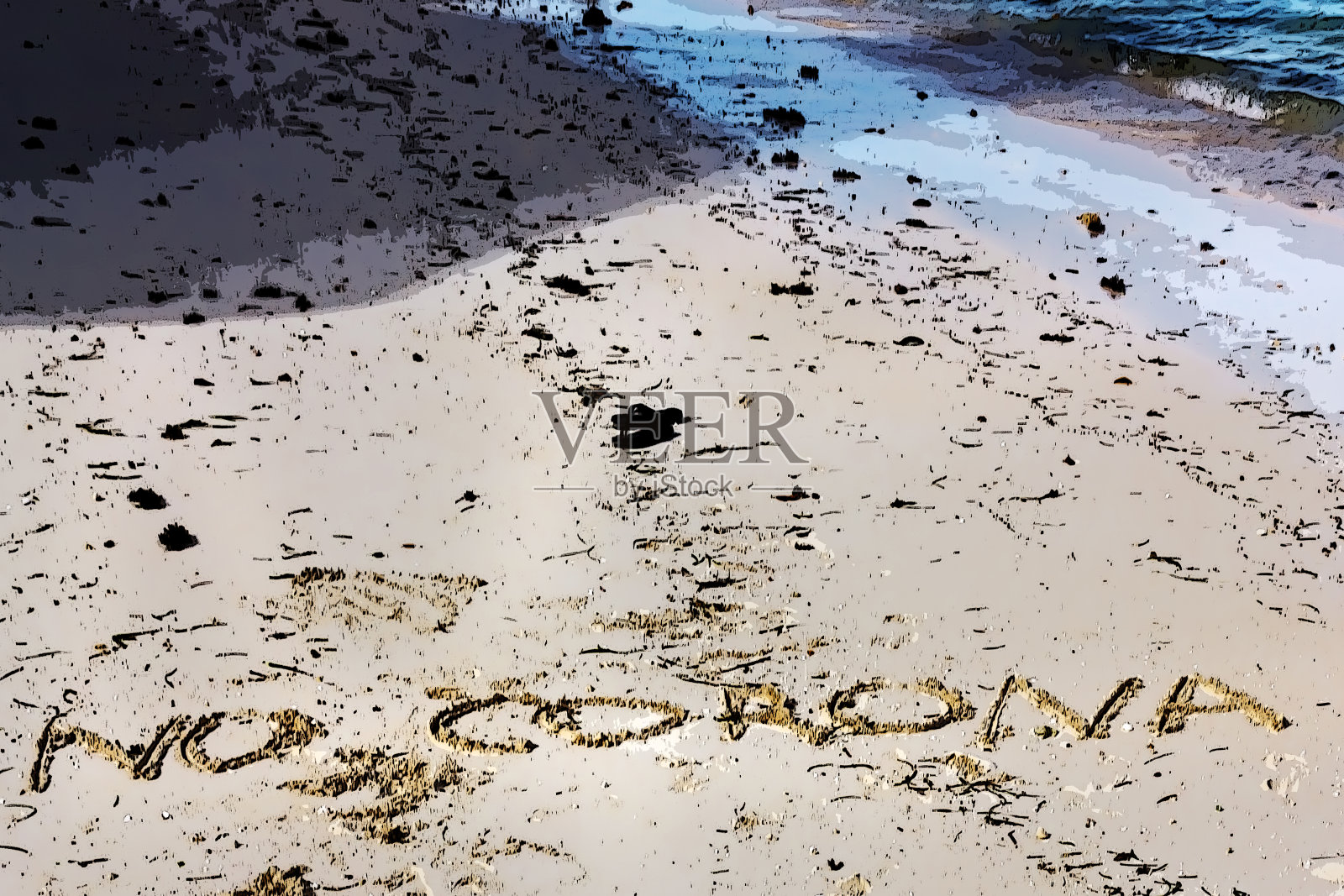 风格化铭文沙上无冠状病毒照片摄影图片