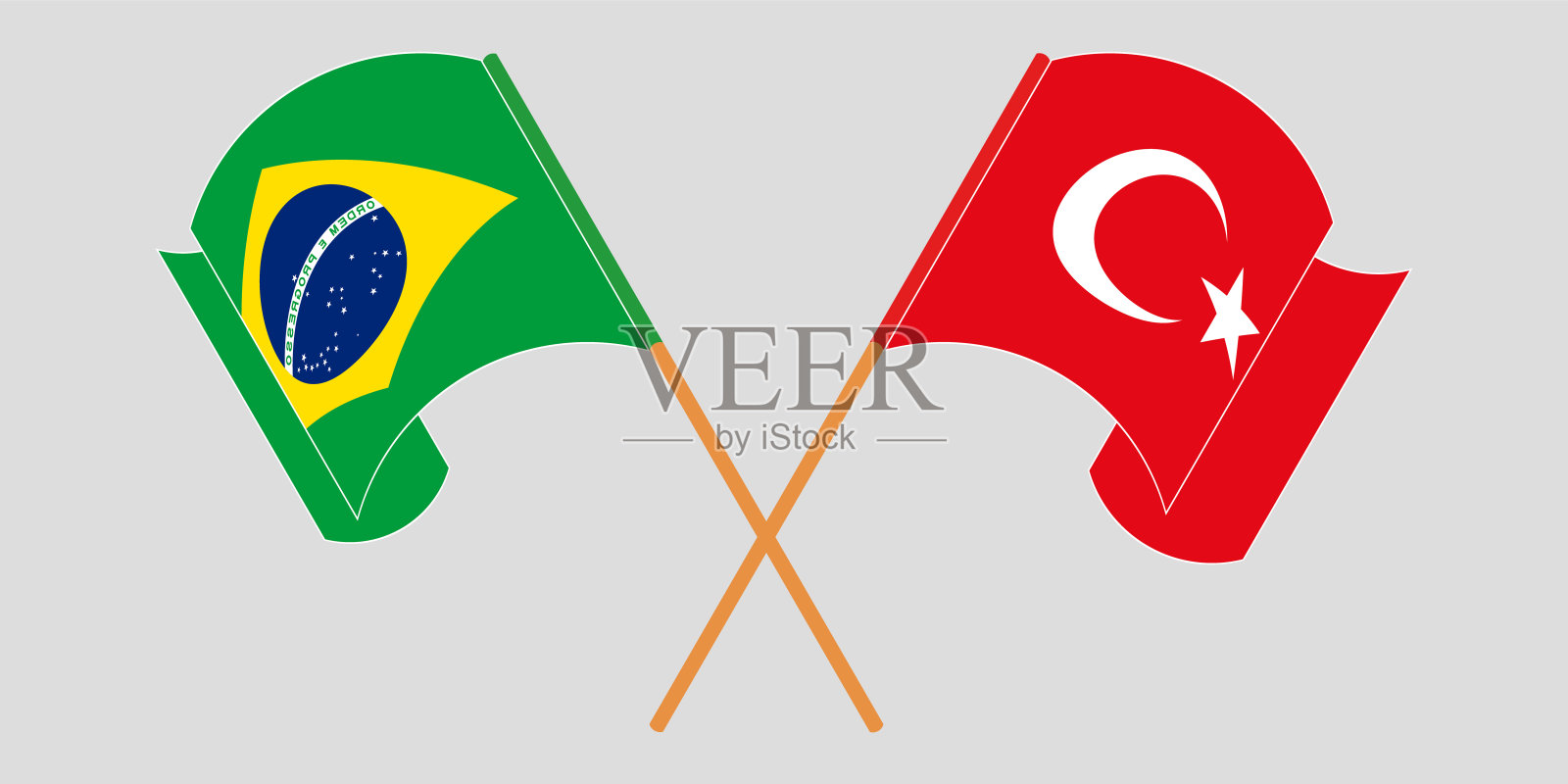 交叉挥舞着土耳其和巴西的旗帜插画图片素材