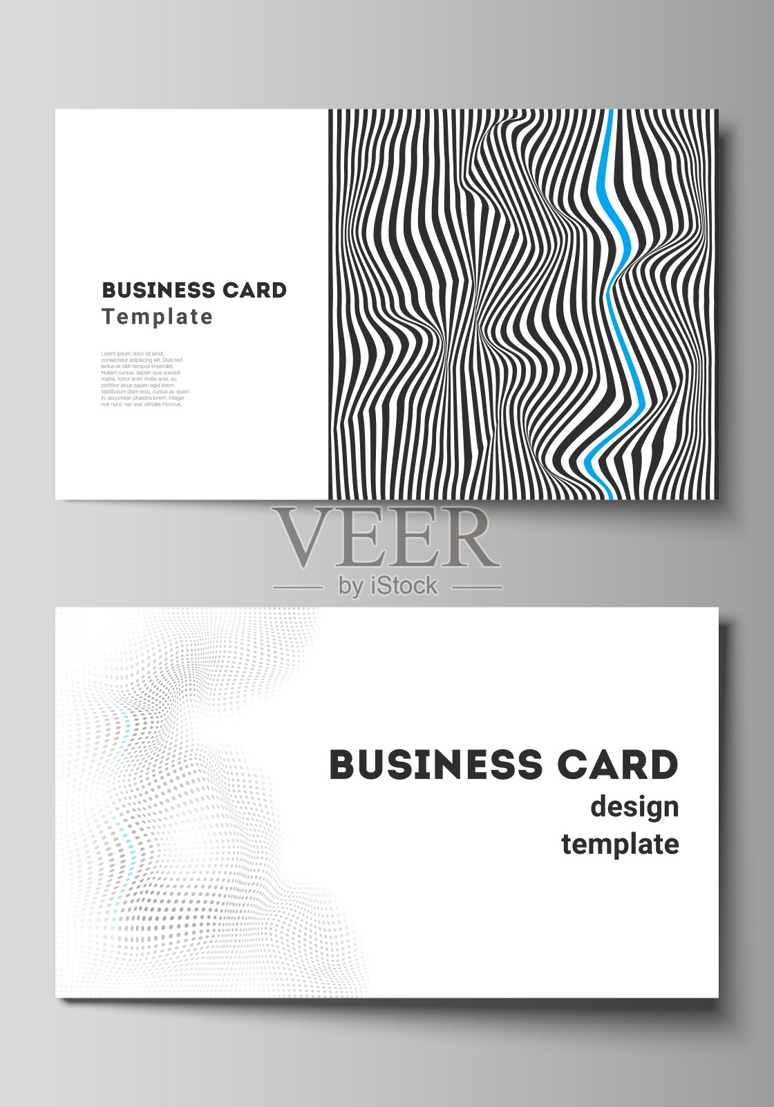 极简抽象矢量插图的可编辑布局的两个创意名片设计模板。用线和立方体抽象大数据可视化概念背景。设计模板素材