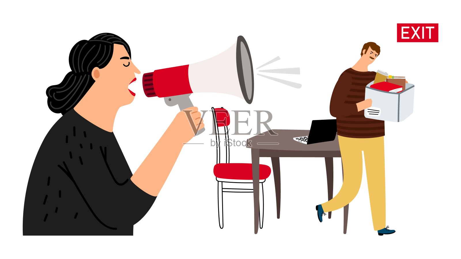 老板斥责离职员工插画图片素材