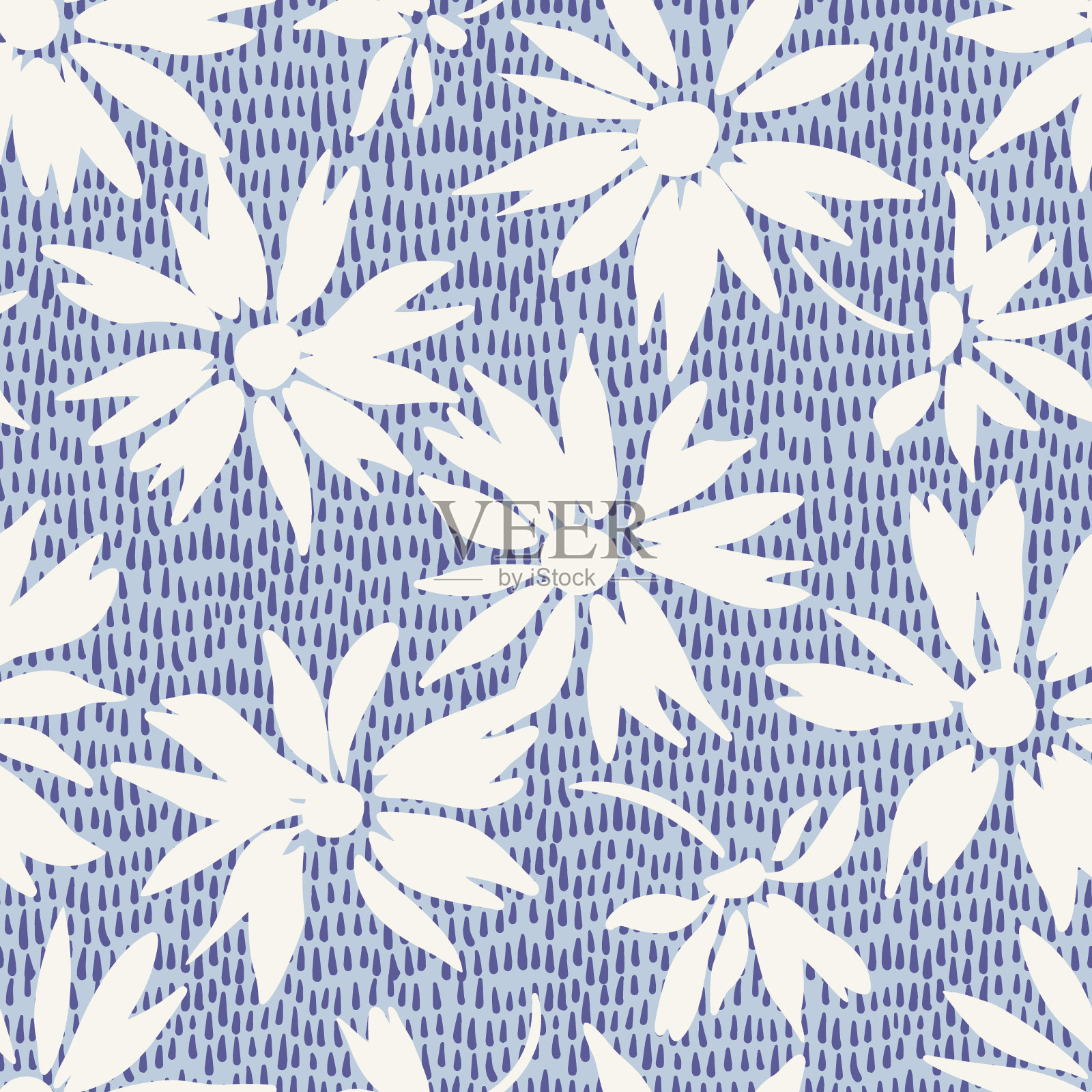 有雏菊的花背景。夏季植物无缝模式与盛开的花朵剪影。卡通平的风格。单纯的草甸花孤立。面料和纺织品设计。插画图片素材