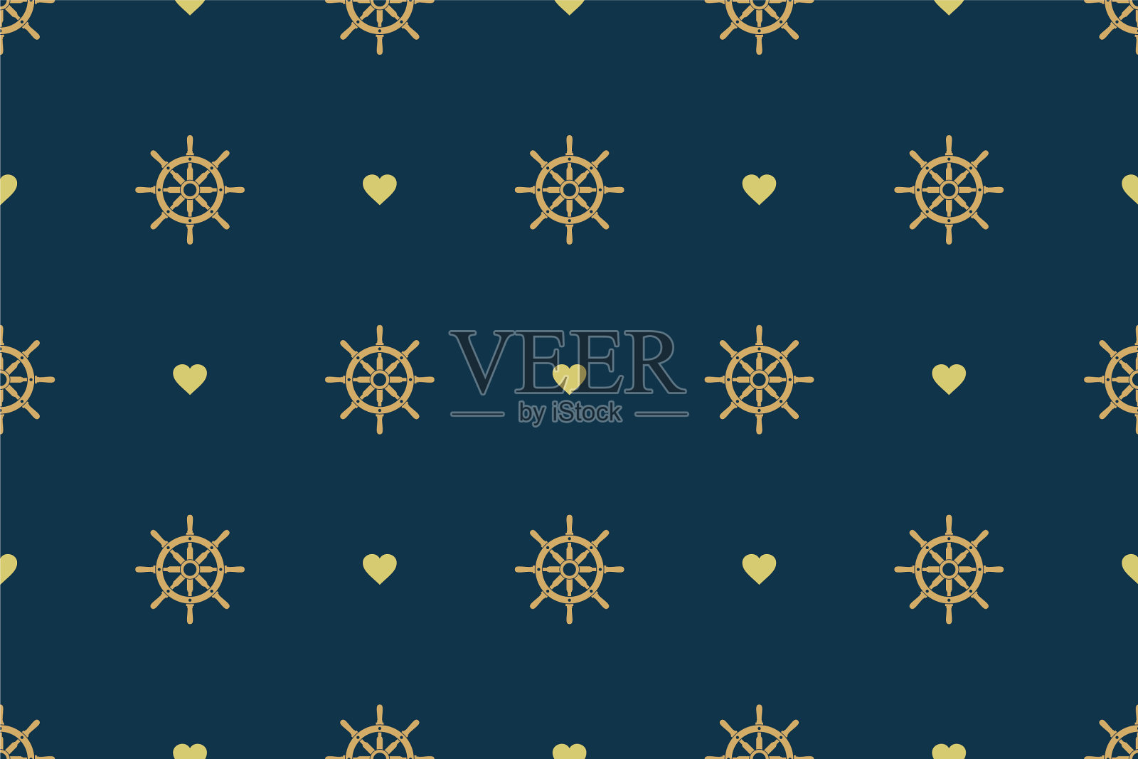 船的舵轮和心无缝模式插画图片素材