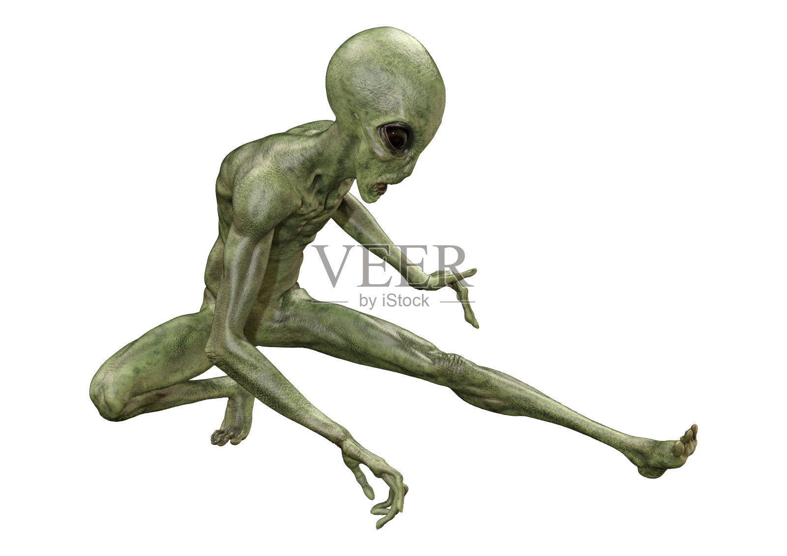 3D插图绿色外星人在白色照片摄影图片