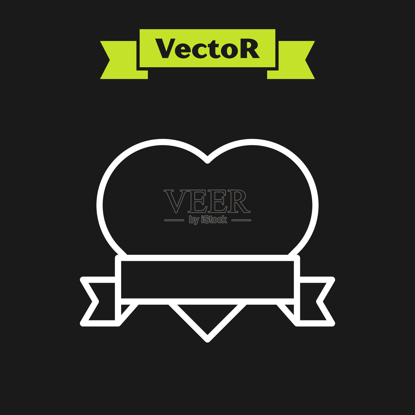 白色线心和丝带图标孤立在黑色插画图片素材