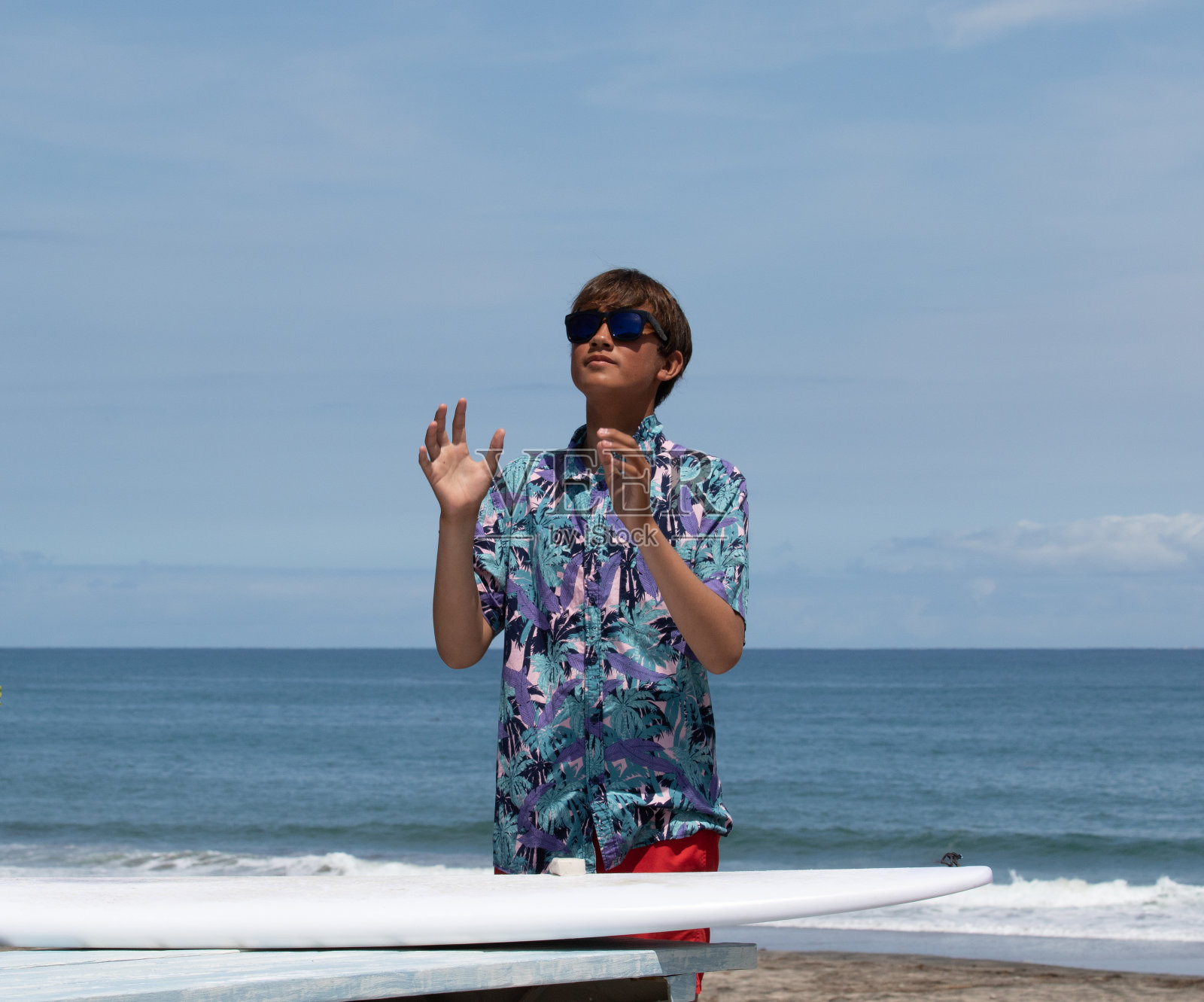 半(日语和英语)青少年男孩在一个抓住球的姿势。照片摄影图片