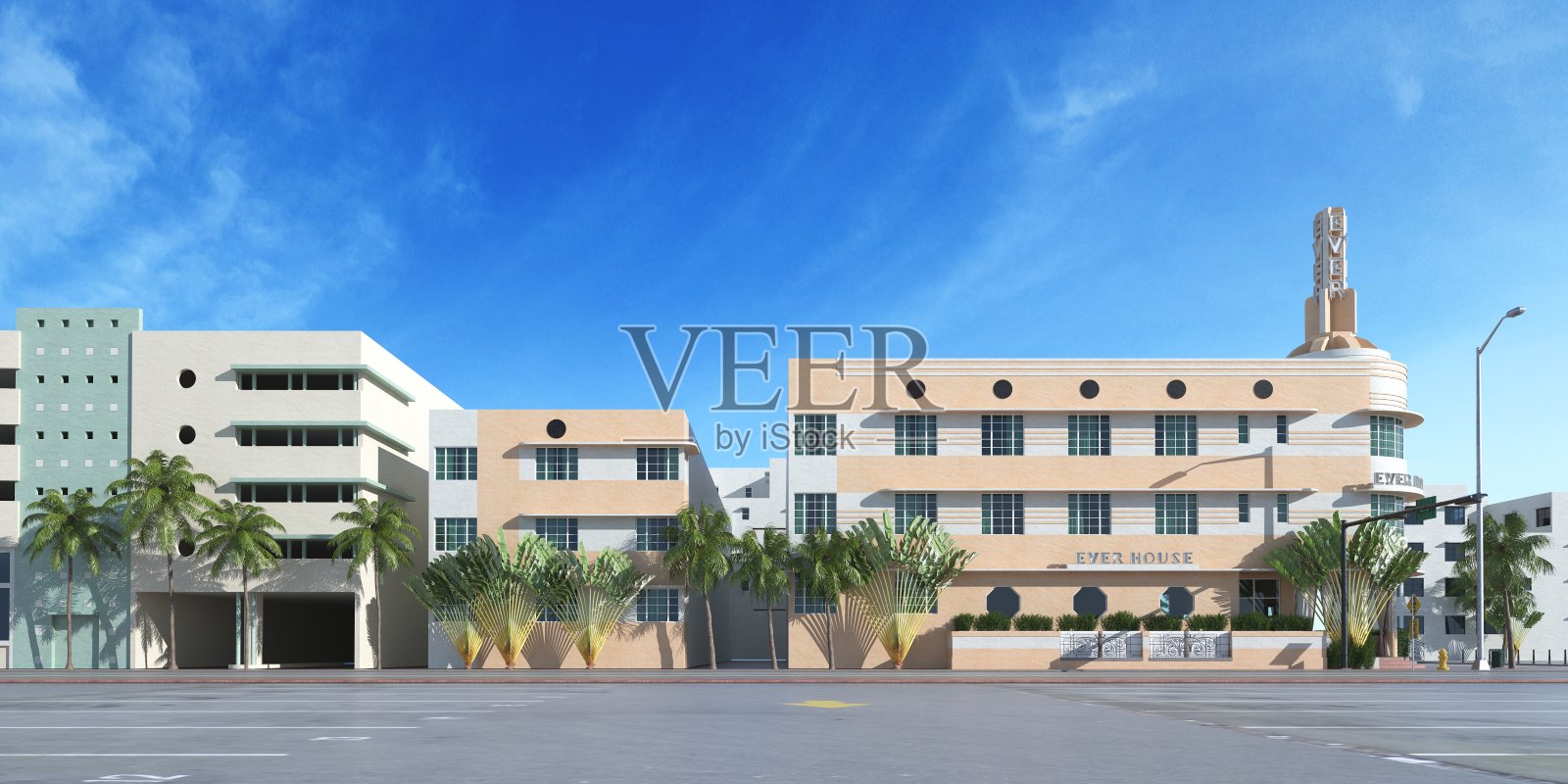 白天的城市景观空旷的街道和区域3d插图照片摄影图片