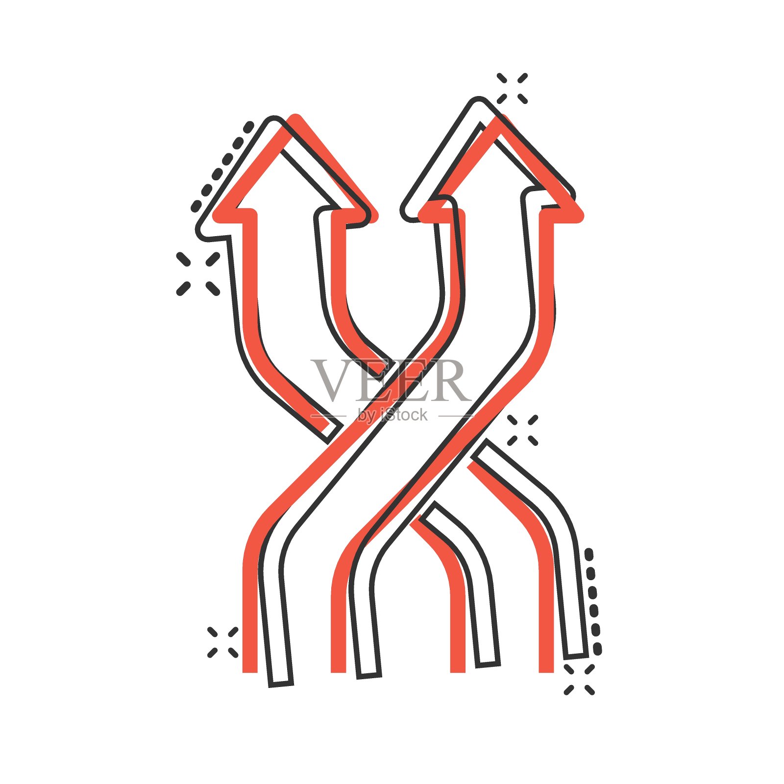 十字路口漫画风格的图标。道路方向导航卡通矢量插图上的白色孤立的背景。定位销位飞溅效应经营理念。设计元素图片