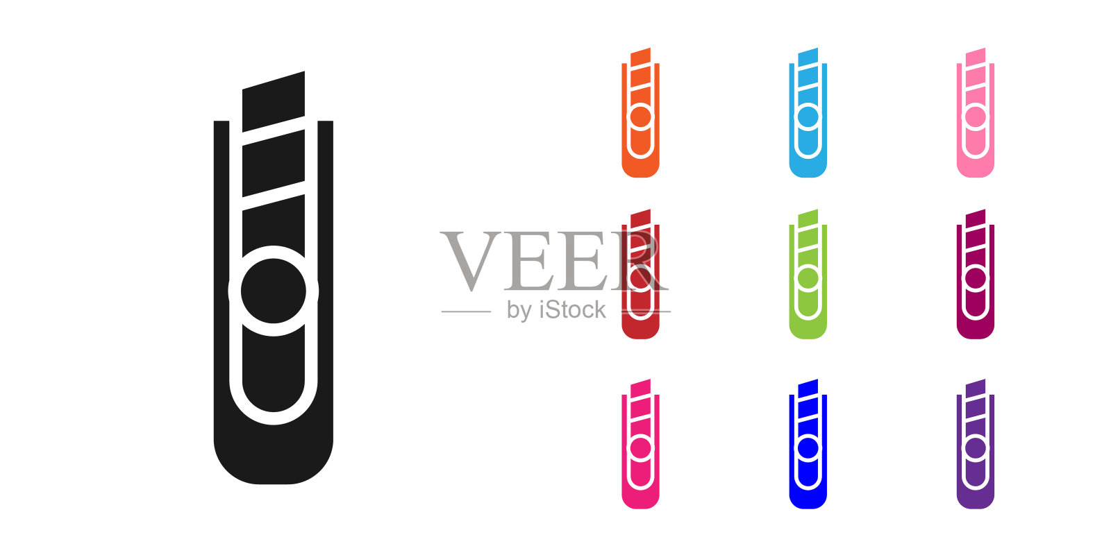 黑色文具刀图标孤立在白色背景上。办公室切纸机。设置图标丰富多彩。矢量图图标素材