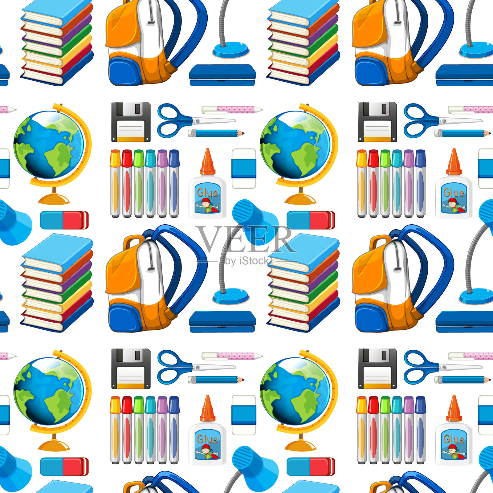 成套文具和校用无缝工具插画图片素材