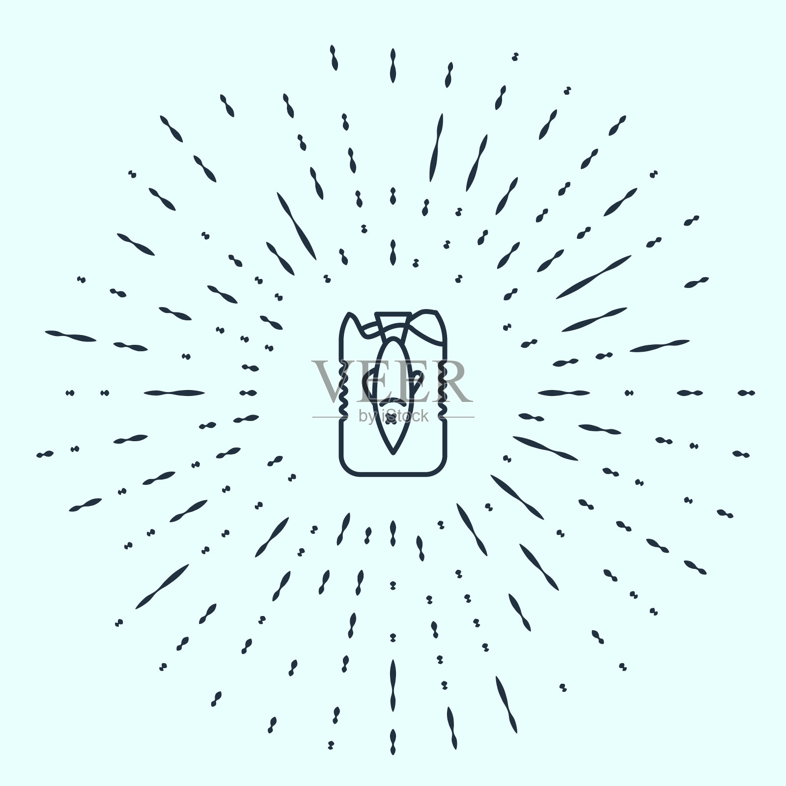 黑线停止海洋塑料污染图标孤立在灰色背景。环境保护的概念。鱼对塑料说不。抽象的圆随机点。矢量图插画图片素材