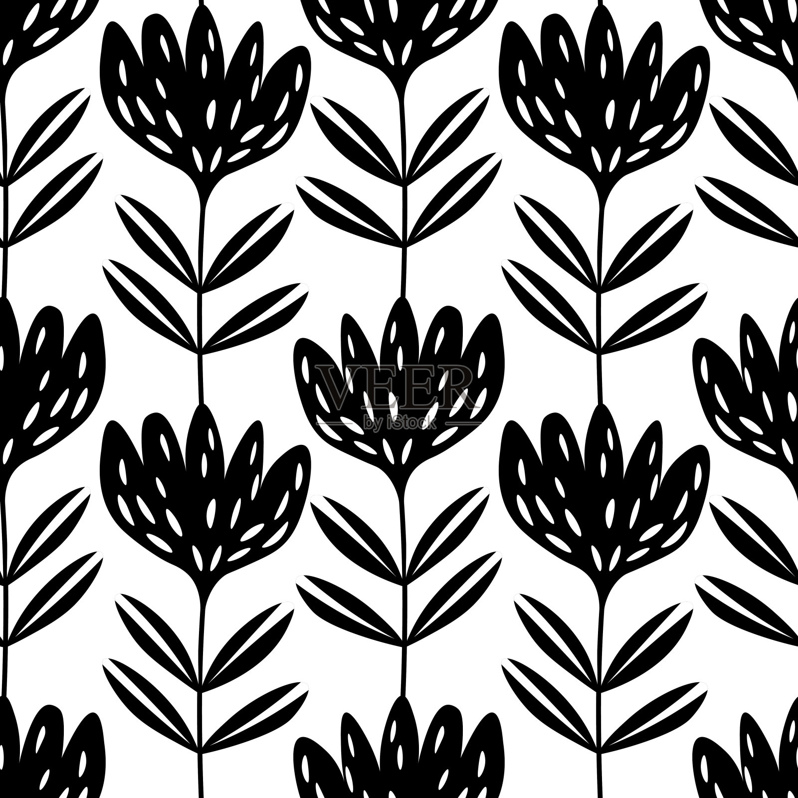 基于传统民间艺术的花型无缝装饰。白底黑花。北欧风格。瑞典北欧风格。矢量插图织物，纺织品，壁纸。插画图片素材