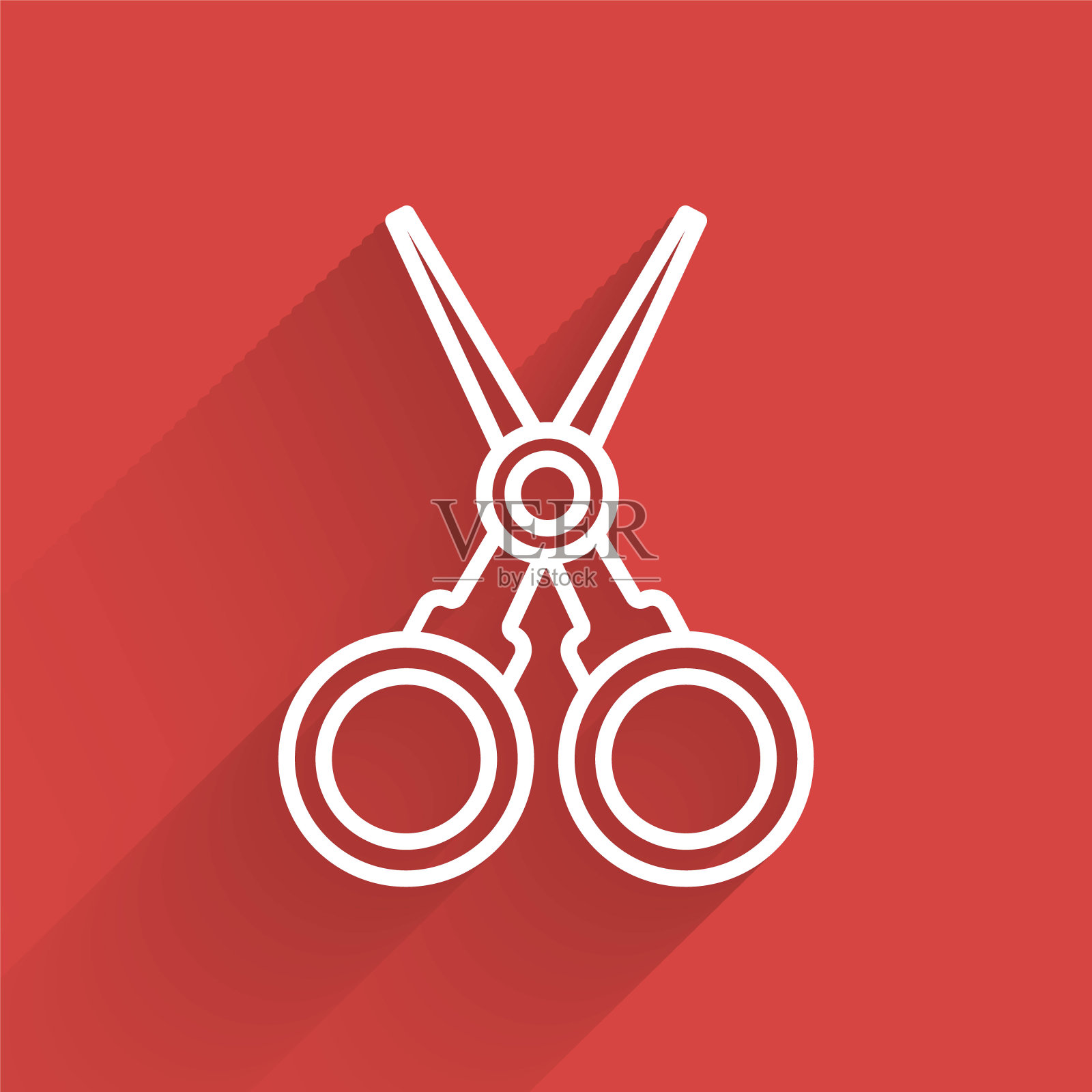 白线剪刀发型师图标孤立与长影子。发型师、时尚沙龙和理发标志。理发店的标志。矢量图设计元素图片