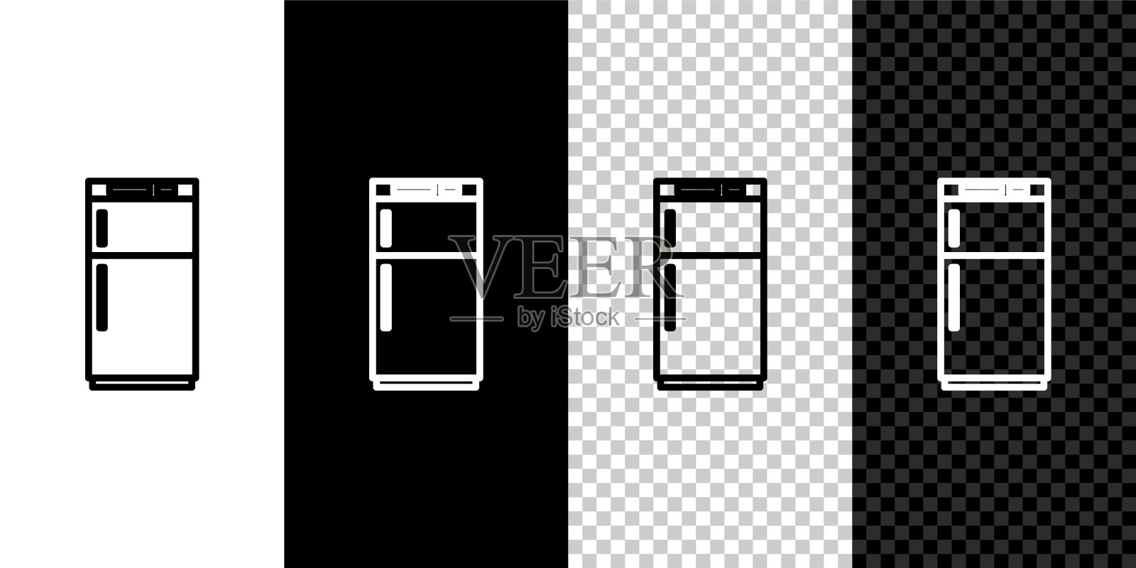 设置线冰箱图标隔离在黑白背景。冰箱冷冻冰箱。家用技术和电器。矢量图插画图片素材