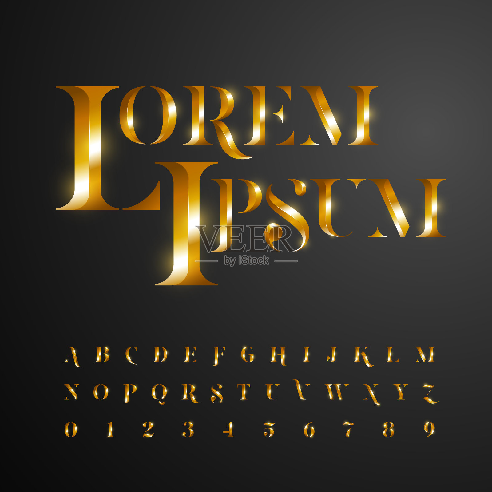 字母和数字与黄金风格插画图片素材