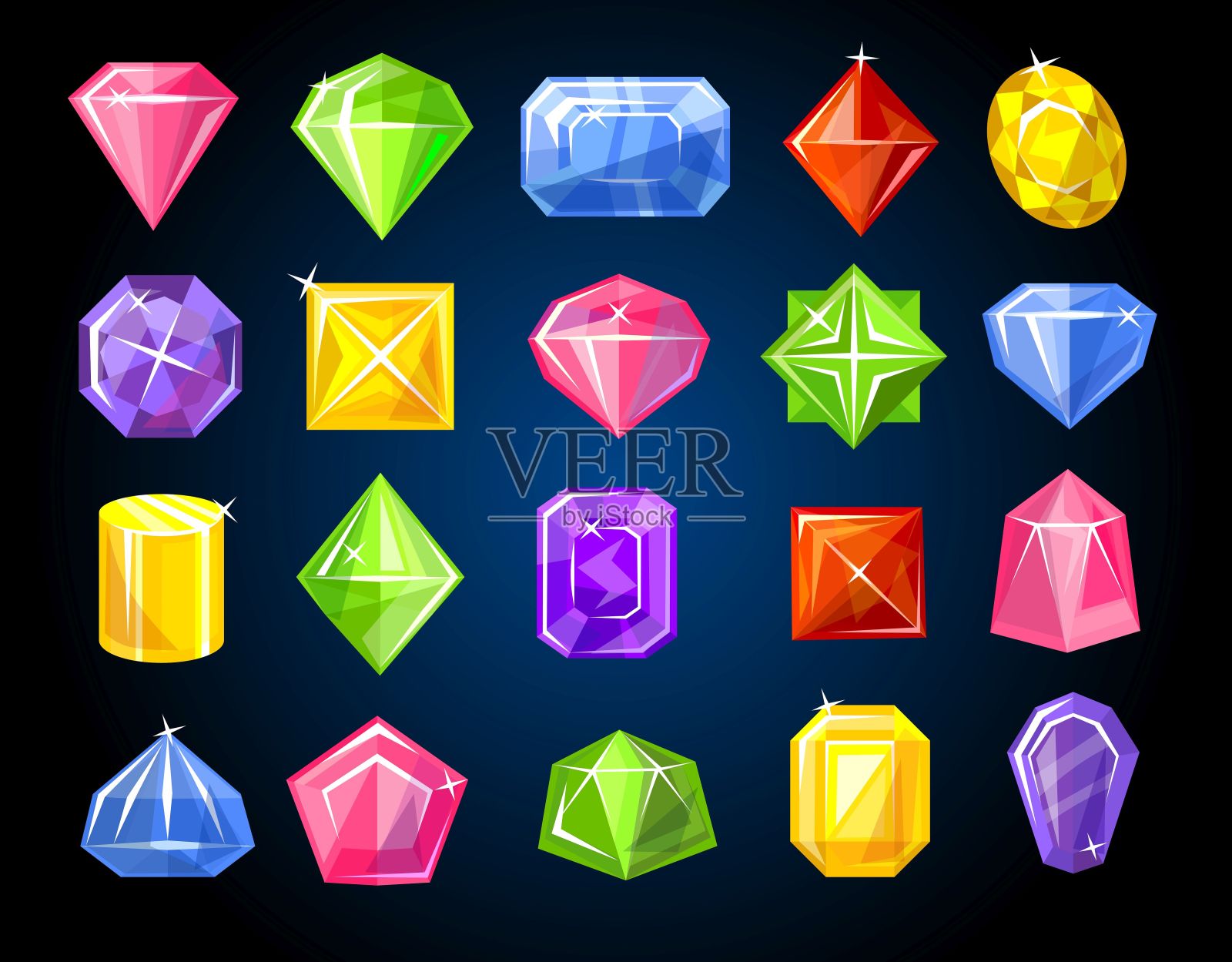 钻石和蓝宝石宝石彩色设置在黑暗的背景插画图片素材