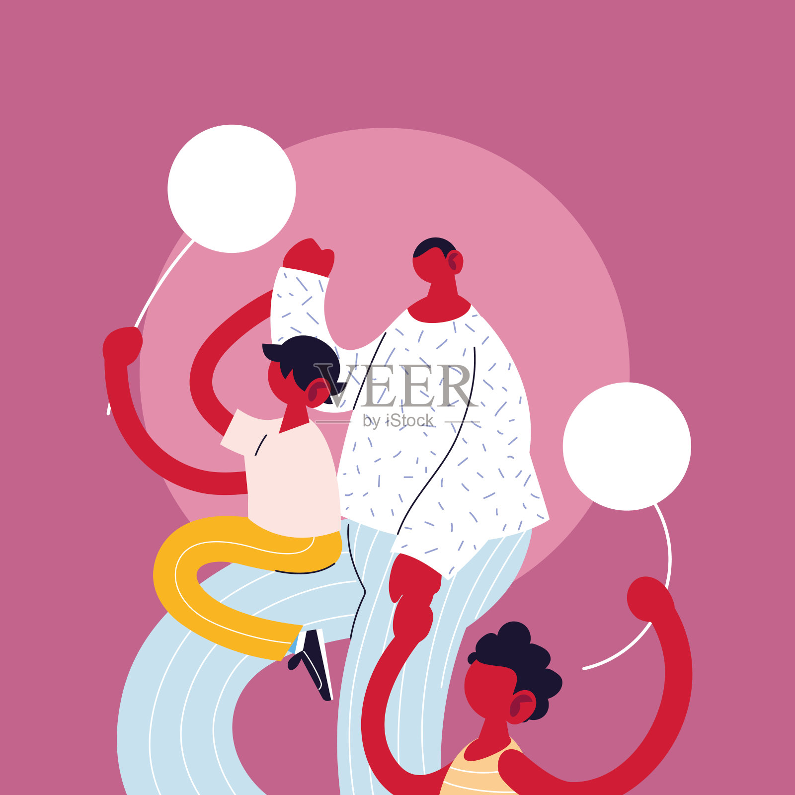 父亲和儿子卡通气球矢量设计插画图片素材