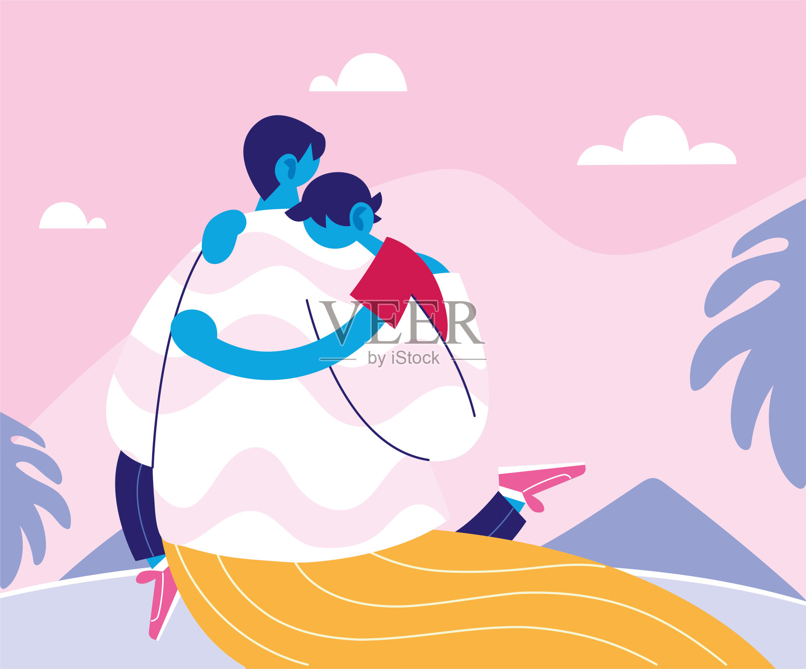 人与子，卡之父节插画图片素材