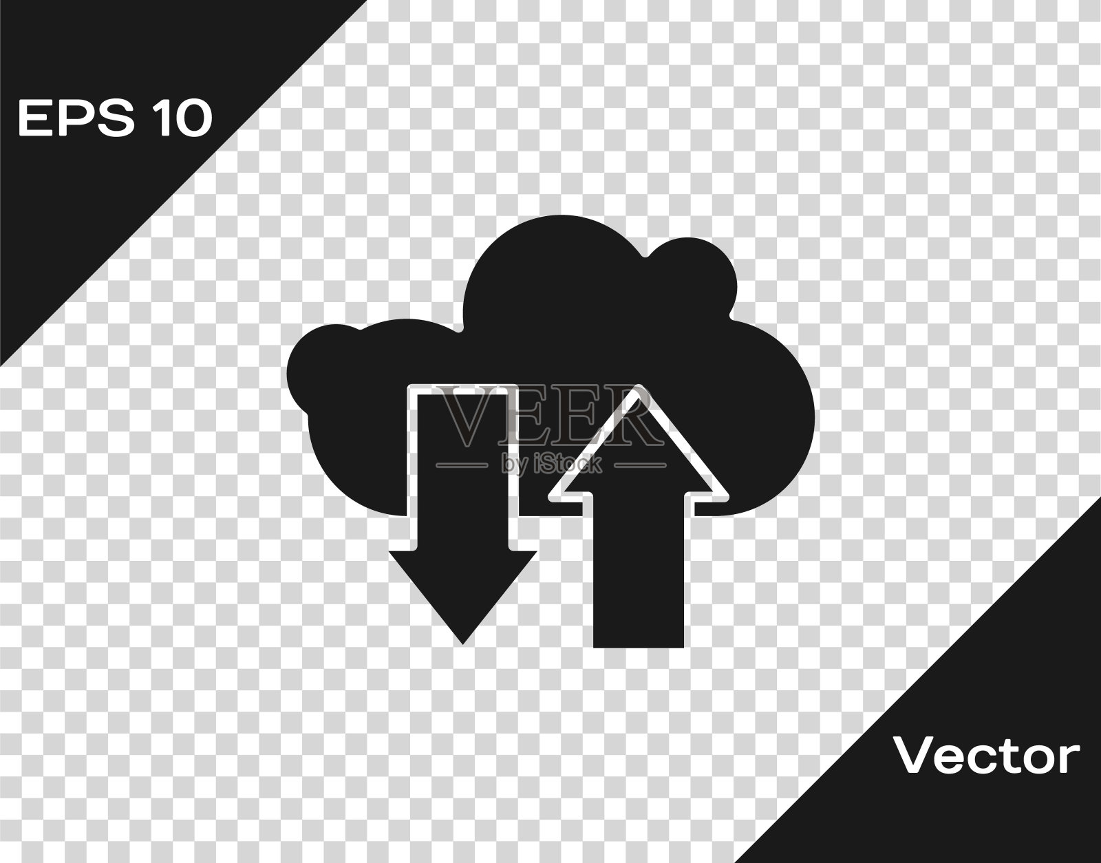 黑云下载和上传图标隔离在透明的背景。矢量图插画图片素材