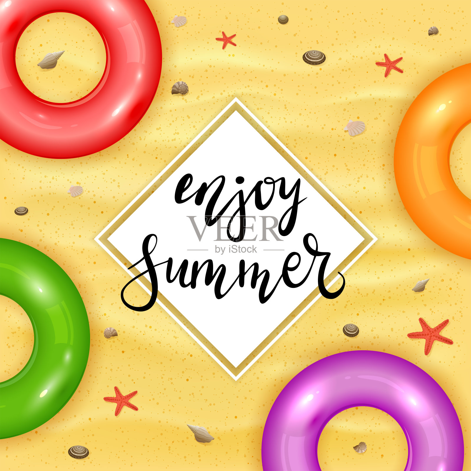 沙滩上的游泳环插画图片素材