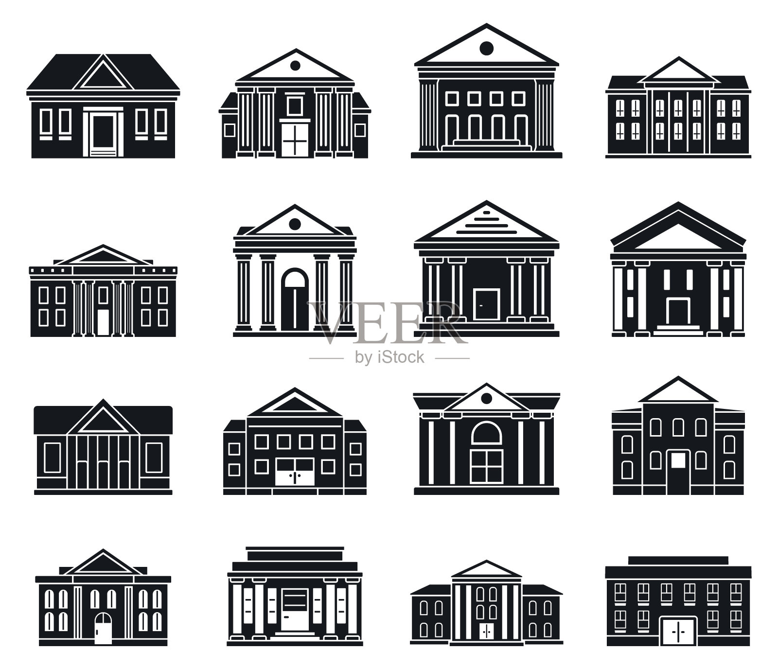 法院建筑图标设置，风格简约插画图片素材