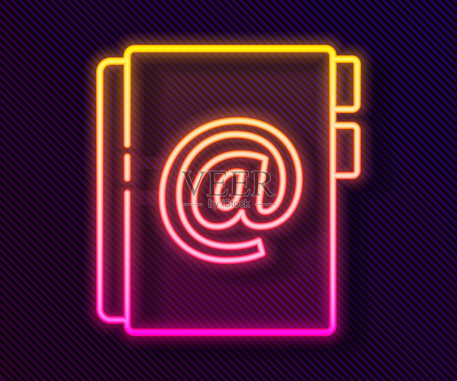 发光的霓虹灯线地址簿图标孤立在黑色的背景。笔记本，地址，联系方式，目录，电话，电话本图标。矢量图插画图片素材