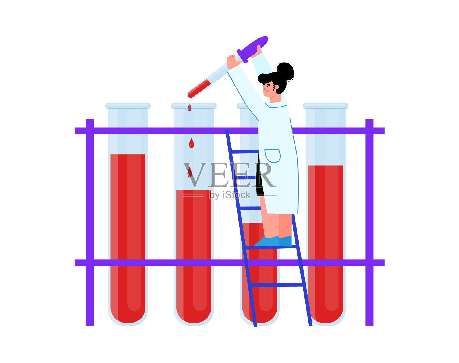医生从巨大的试管中抽取血样，孤立的卡通女人插画图片素材