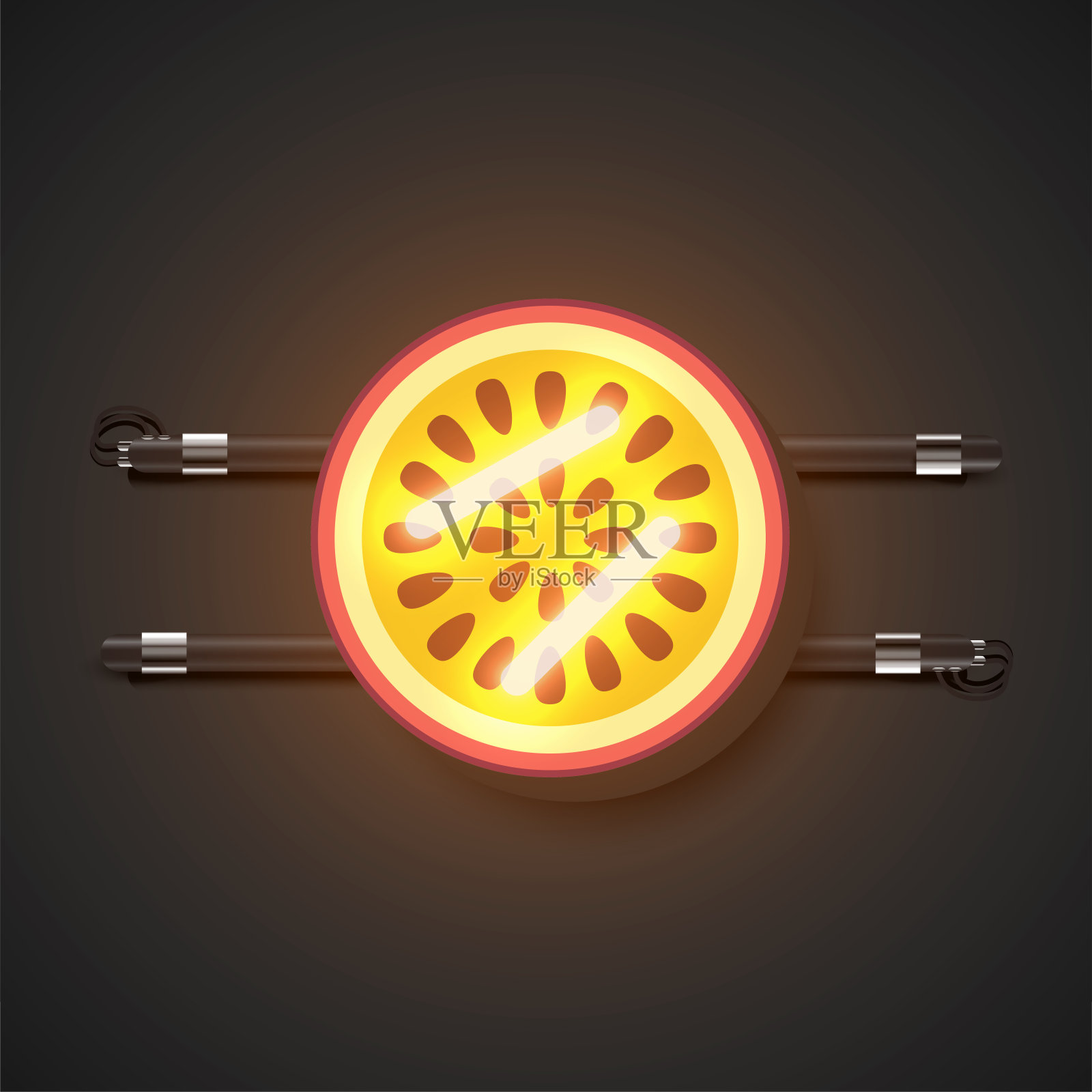 现实的霓虹灯水果与控制台，矢量插图插画图片素材