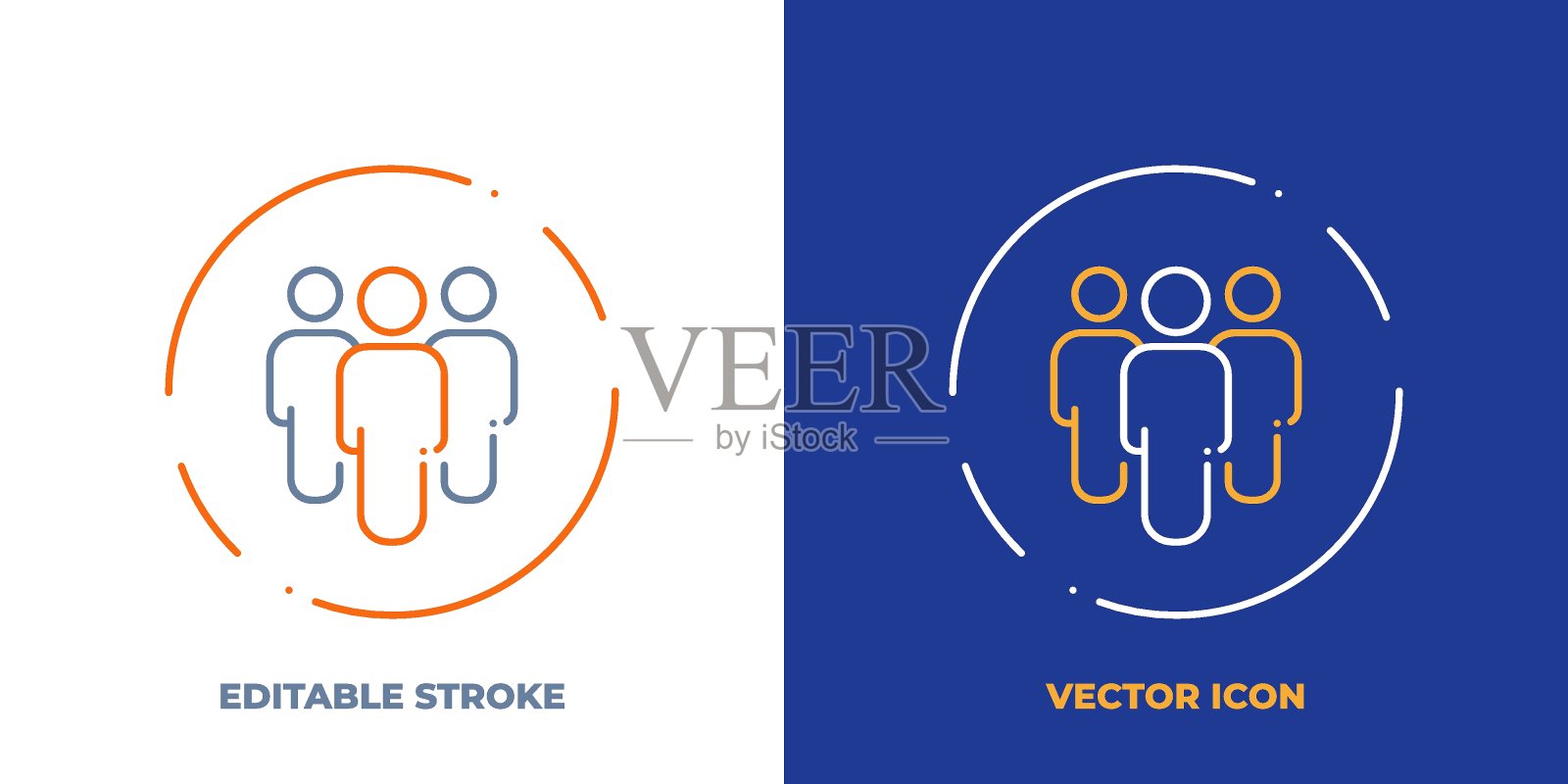 团队线艺术矢量图标与可编辑的笔触。人群的轮廓符号。队的象形文字由细笔画制成。孤立的背景。插画图片素材
