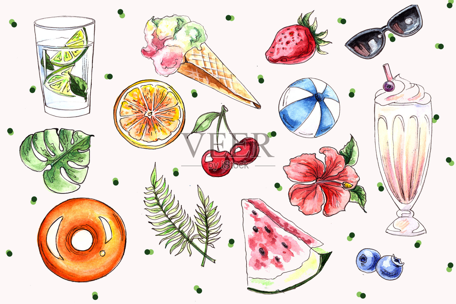 一套夏季插图。插画图片素材