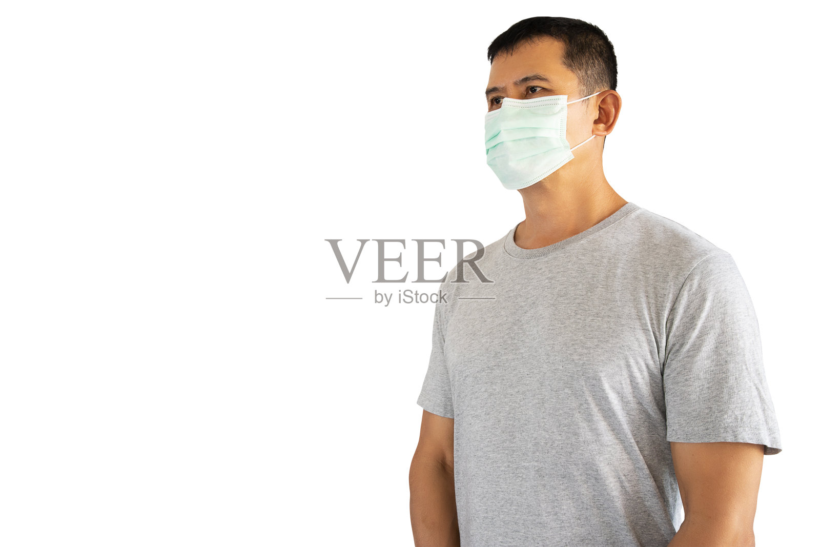 亚洲男子穿着卫生的脸在白色背景与剪切路径照片摄影图片