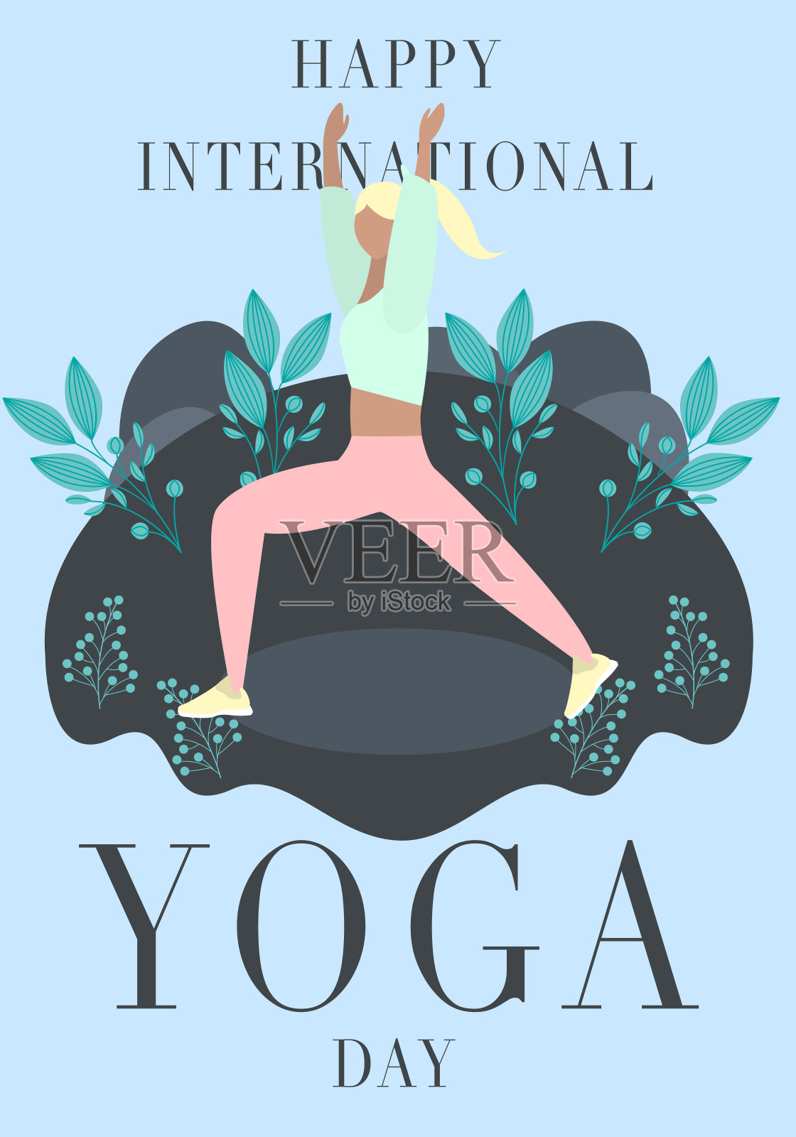 矢量卡通插图在现代概念的瑜伽练习。女孩练习对自然的冥想。年轻快乐的角色在公园里沉思。积极健康的生活方式理念插画图片素材