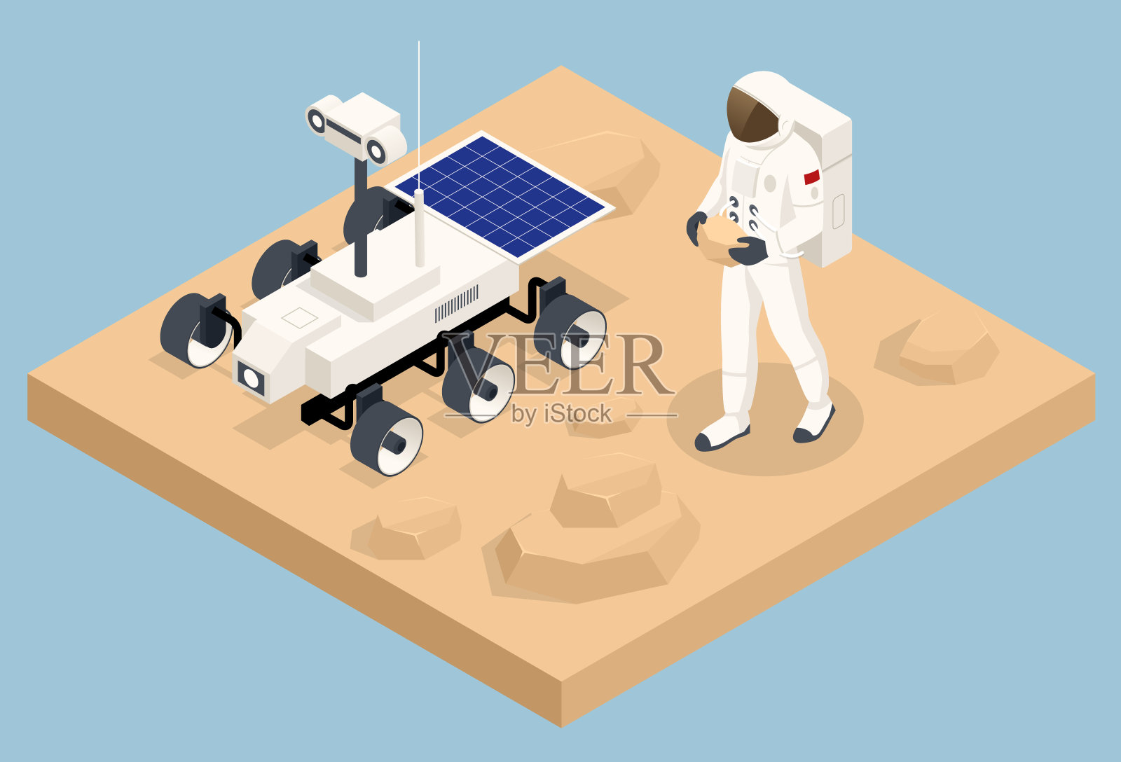 等距火星殖民，生物地化，副地化，适应火星上的人类。探索火星。火星宇航员和漫游者。土壤和大气的研究。插画图片素材