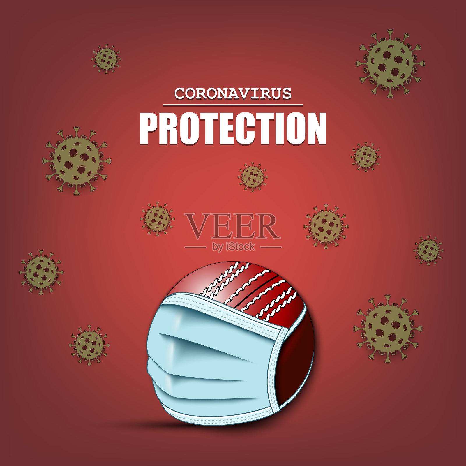 冠状病毒标志和带防护面罩的板球插画图片素材