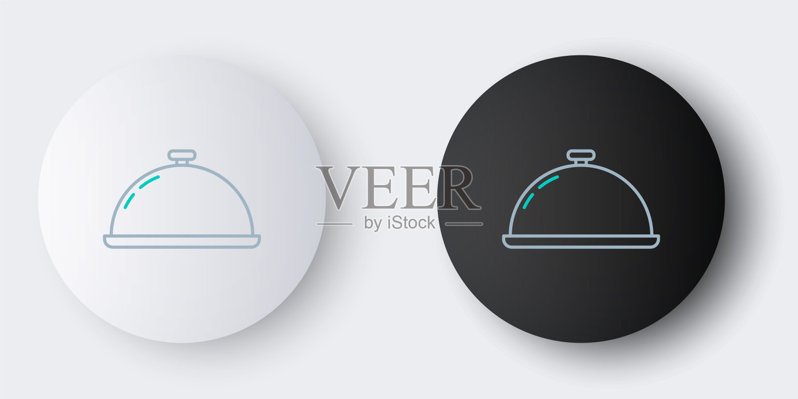 用灰色背景上孤立的食物图标覆盖托盘。托盘和盖子标志。带有盖子的餐厅钟摆。厨房用具的象征。色彩斑斓的轮廓的概念。向量图标素材