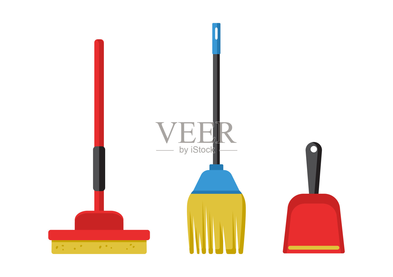 清洁工具。清理垃圾和灰尘，清洗地板。向量插画图片素材