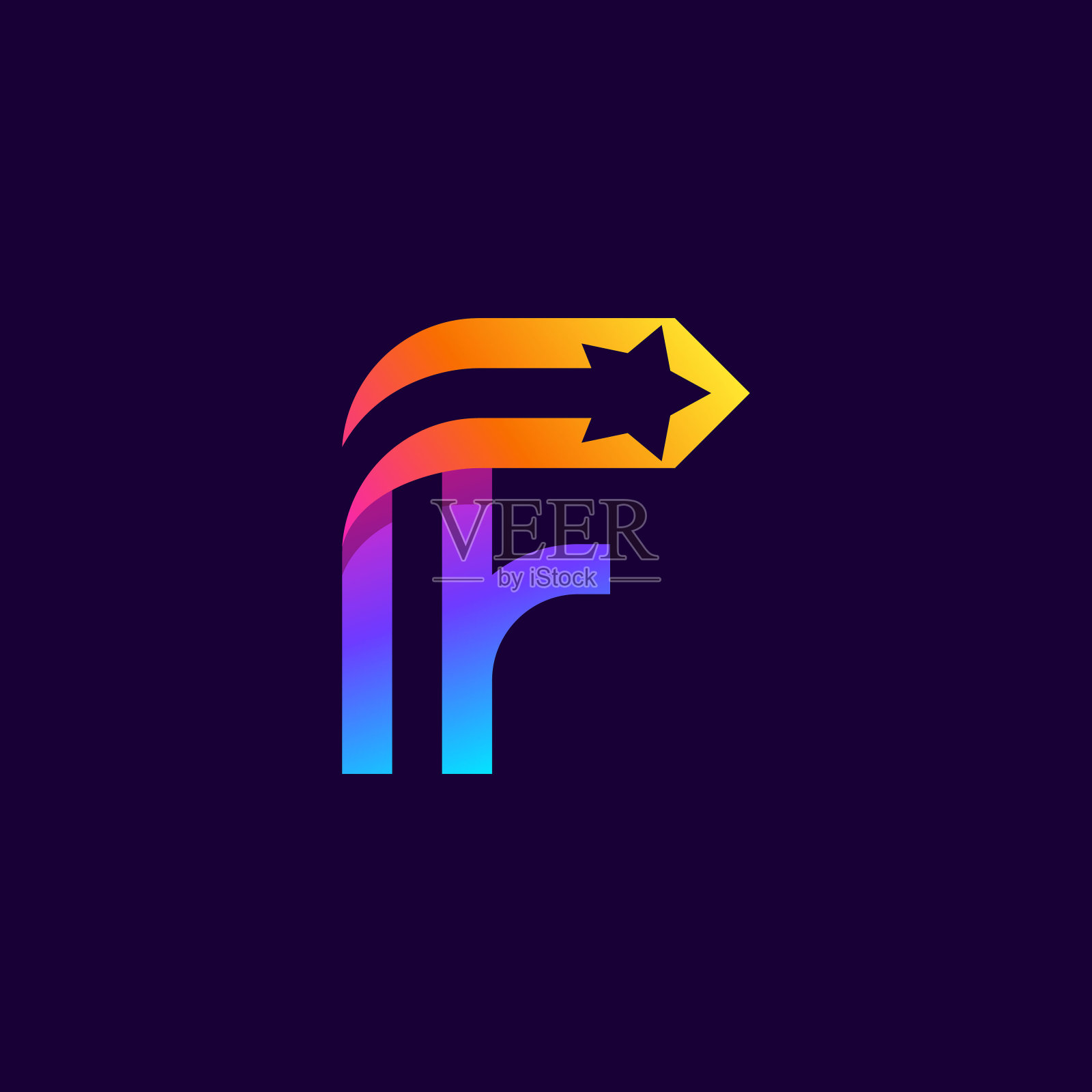 字母F标志，里面有星星。矢量平行线图标。插画图片素材