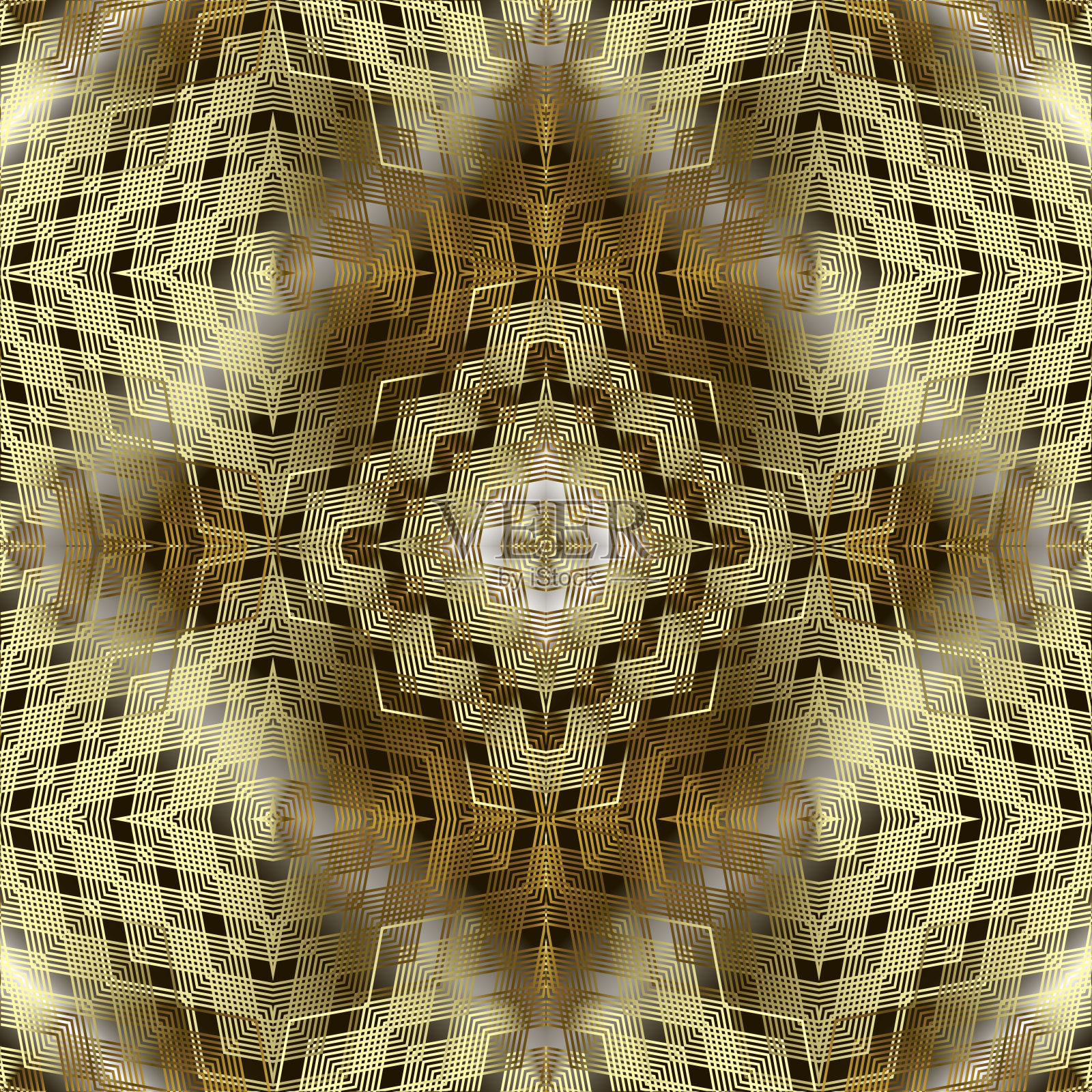 几何黄金三维线无缝图案。向量装饰现代背景。抽象重复纹理背景。几何形状，线条，条纹装饰。奢华华丽，金色质感无穷插画图片素材