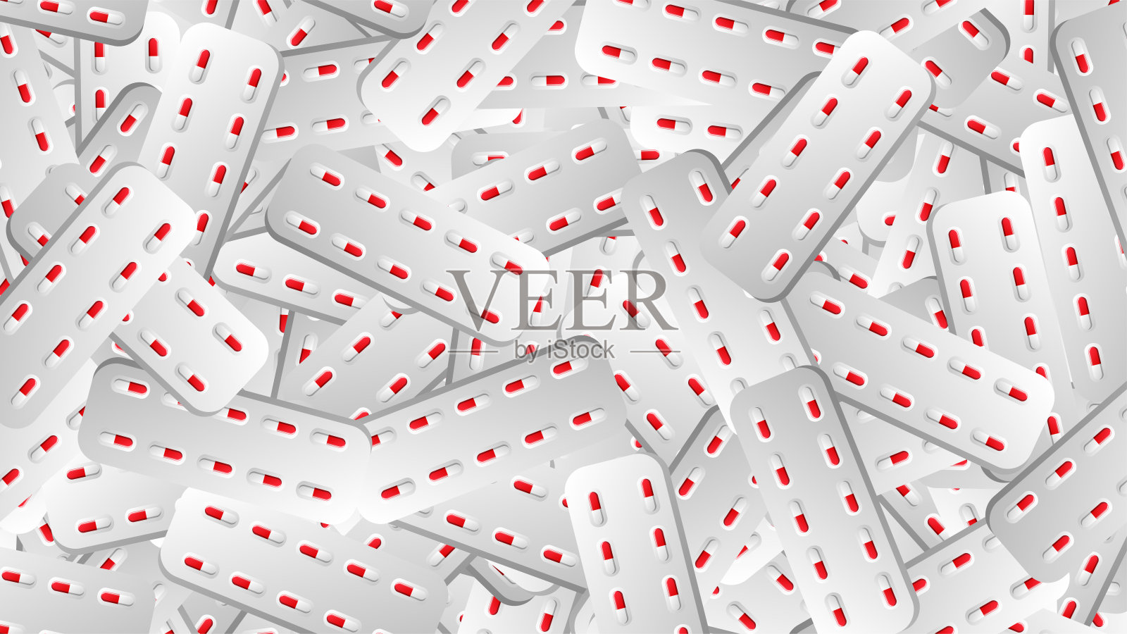 无止尽的医疗科学医疗用品图案，药理学片剂和药物，丸胶囊上白底。矢量图插画图片素材