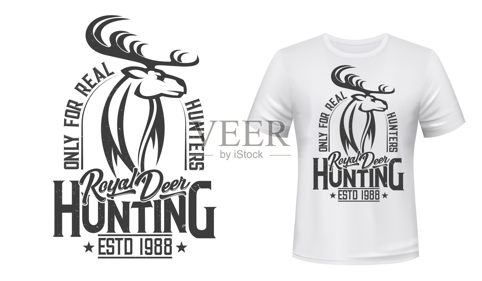 鹿，狩猎俱乐部t恤模型插画图片素材