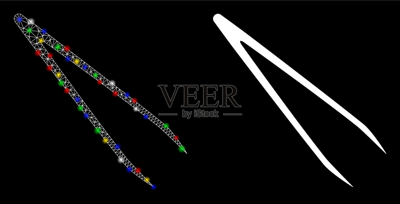 光滑的网丝框架镊子图标与火炬插画图片素材