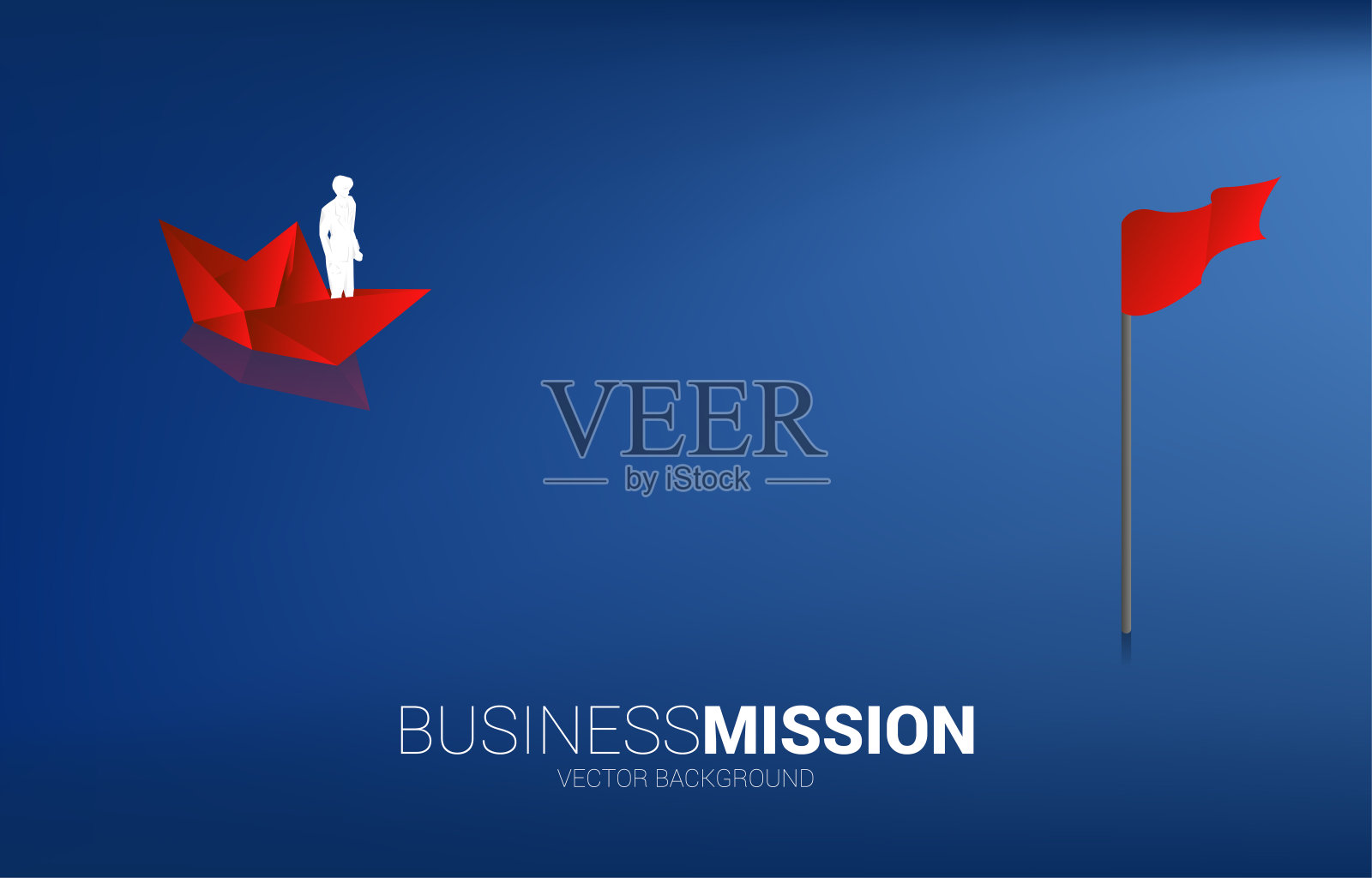 纸船上商人的剪影向目标移动。插画图片素材