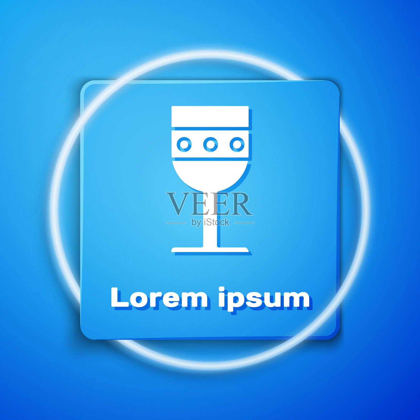 白色中世纪酒杯图标孤立在蓝色图标素材