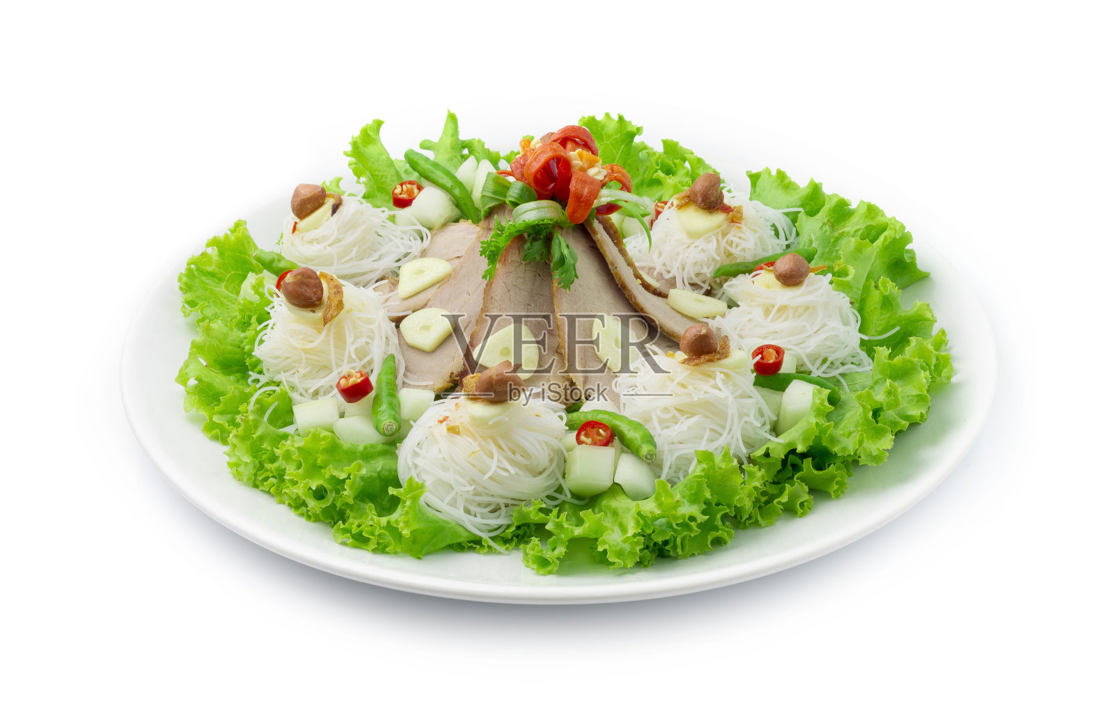 卤汁烤猪肉配粉丝配甜蘸酱越南菜照片摄影图片