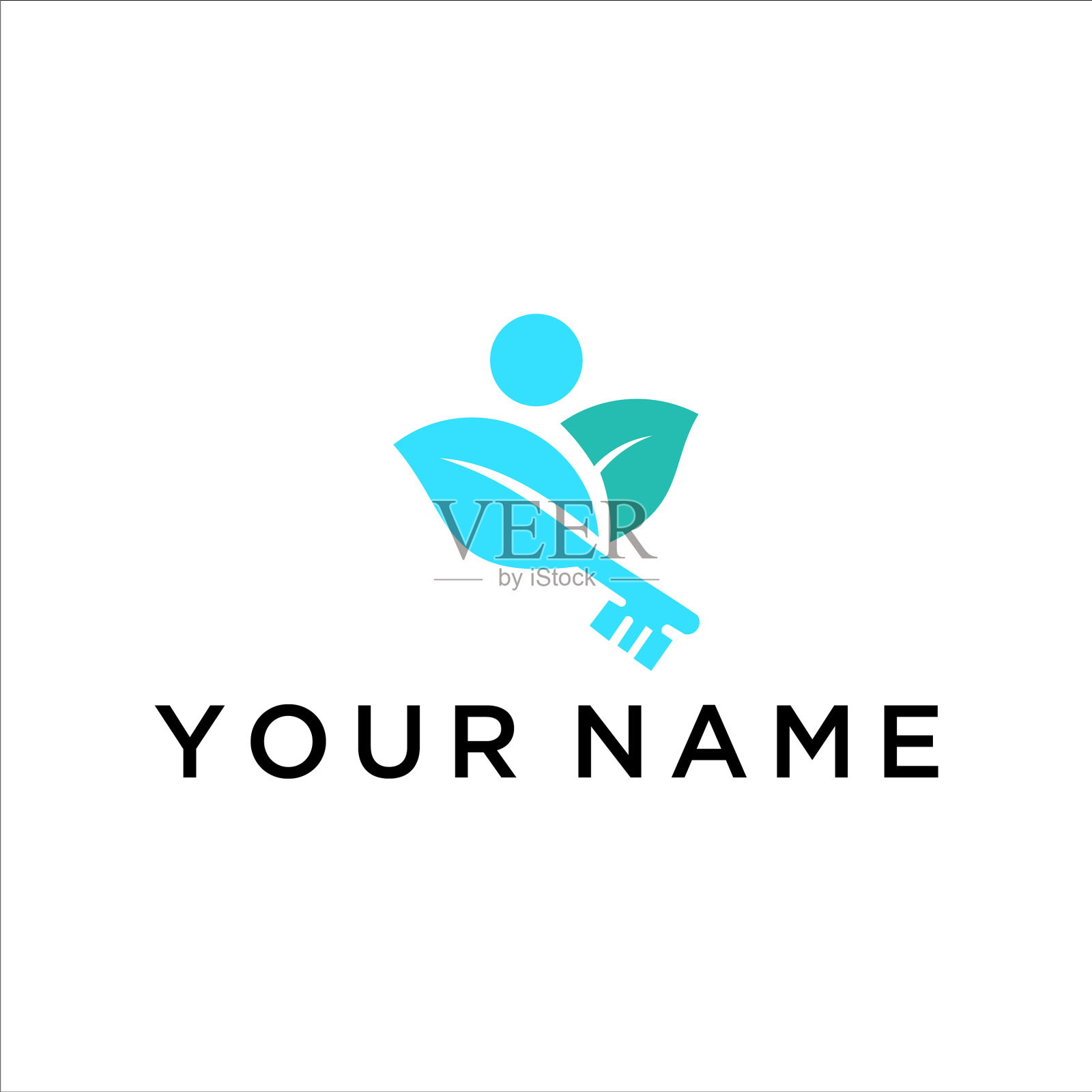 钥匙和叶子标志图形现代抽象插画图片素材