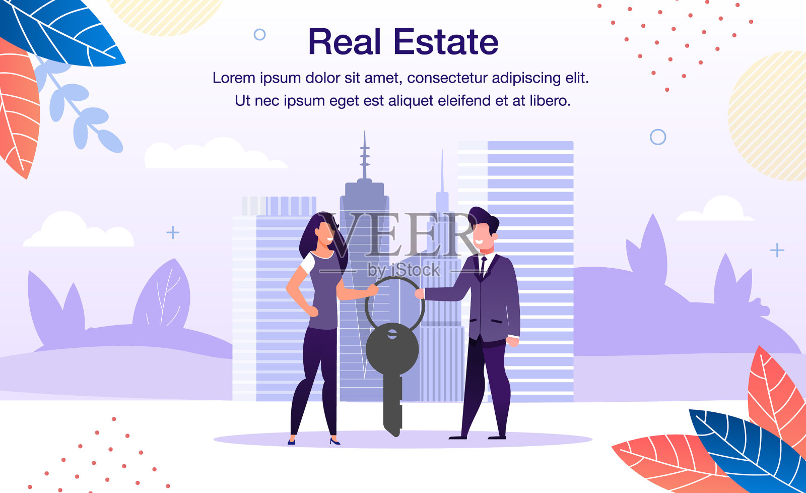 房地产投资扁平化宣传旗插画图片素材