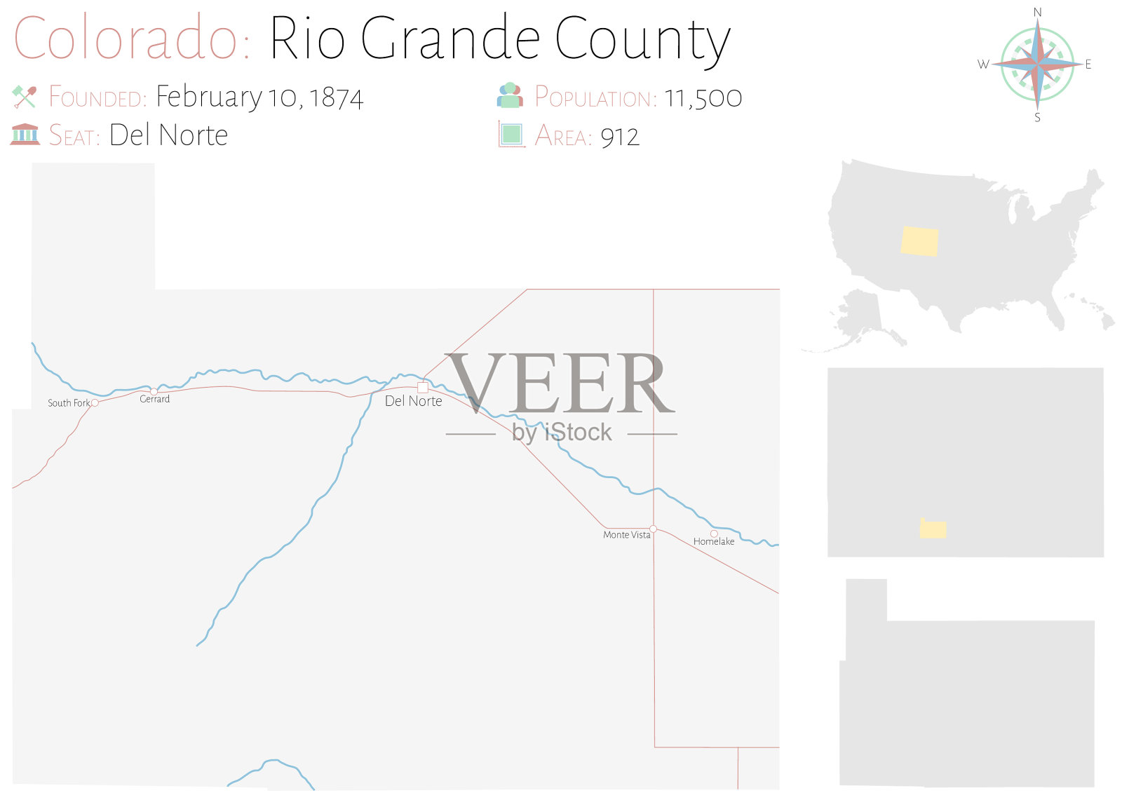 绘制科罗拉多州格兰德县里约热内卢的地图插画图片素材
