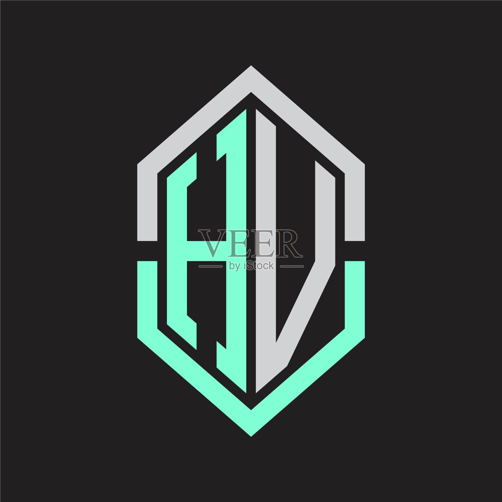 Hv标志字母与六边形形状和轮廓插画图片素材