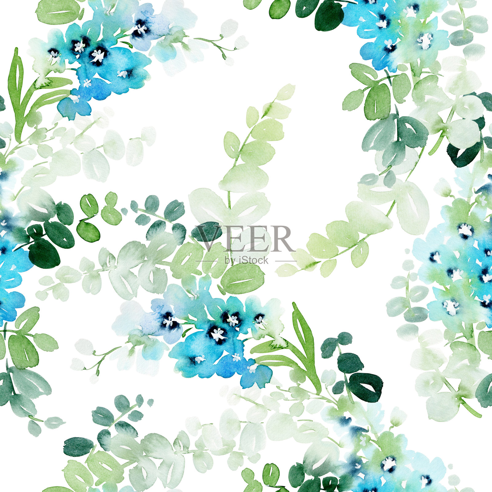 无缝夏季图案与水彩花手工制作。插画图片素材