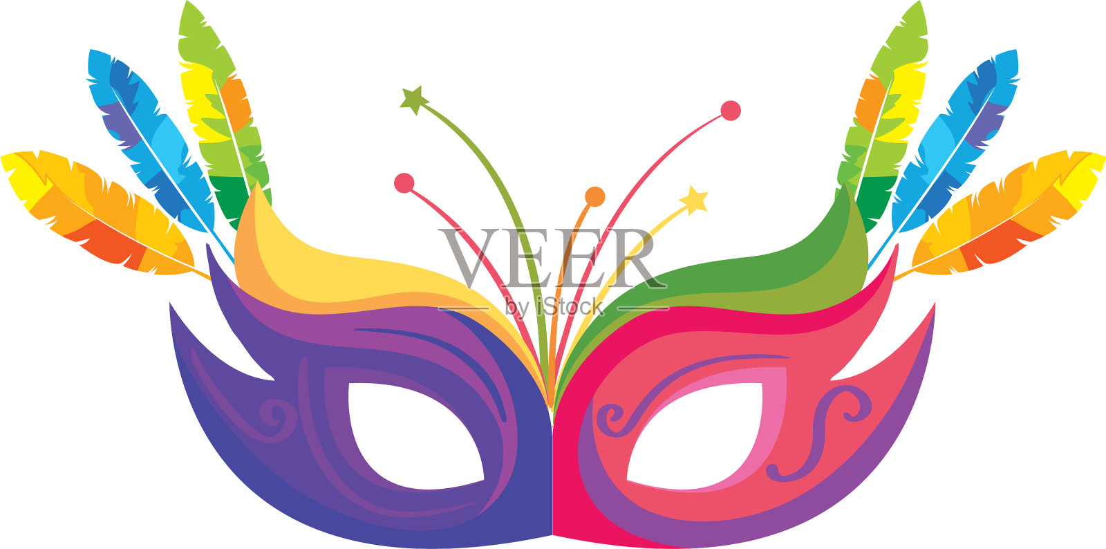 面具狂欢与羽毛孤立的图标设计元素图片